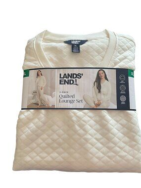 Women's 2-Piece Quilted Lounge Suit, Lands' End, XL, Cream. NWT